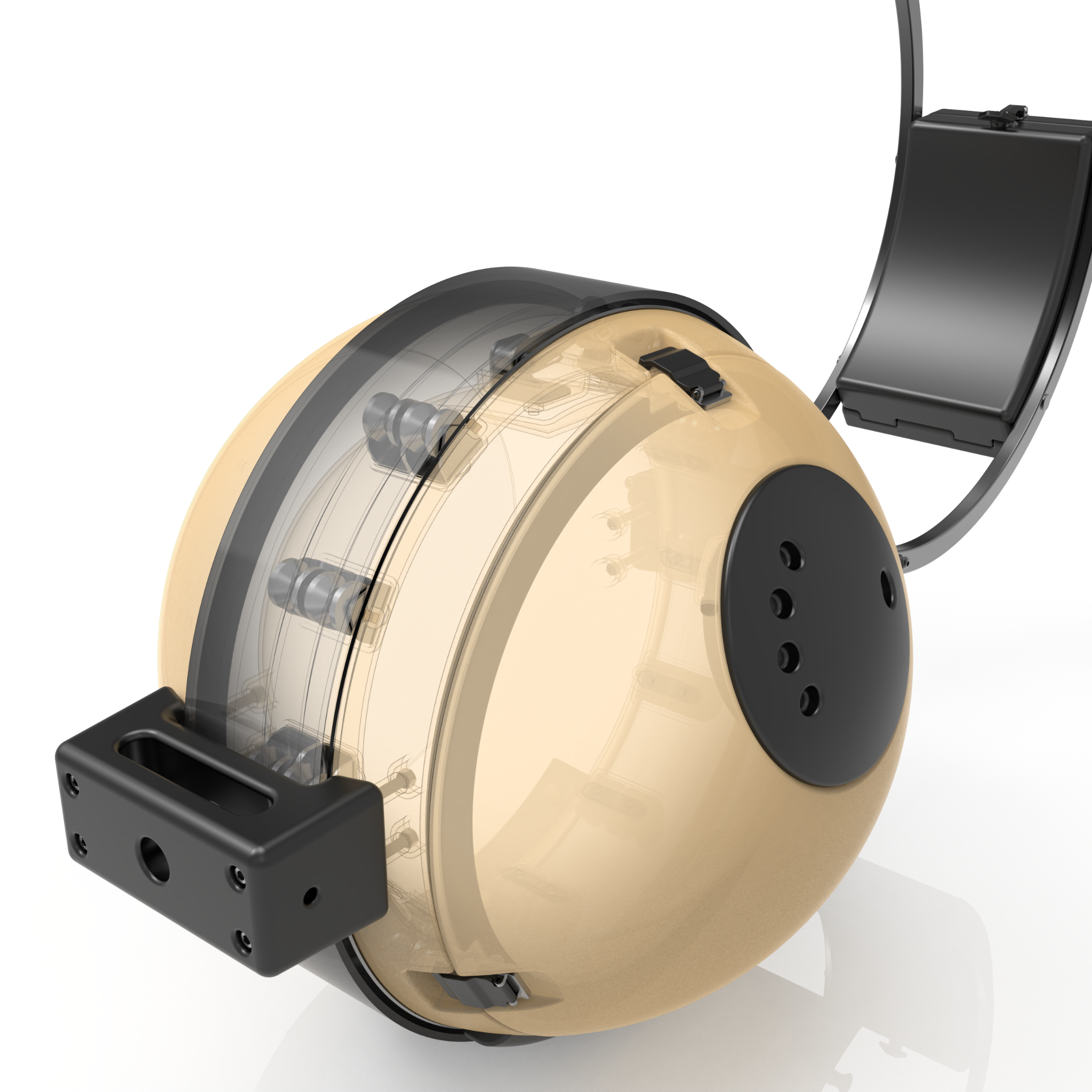 Transparent rendering of Pengo Cooler Ball internal roller design
